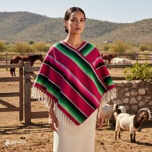 Traditional Mexican Sarape Gaban Poncho – Handmade Ethnic Blanket Style